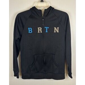 BURTON Black Full Zip Hooded Jacket Boys Large Fleece Lined Sweatshirt Spellout